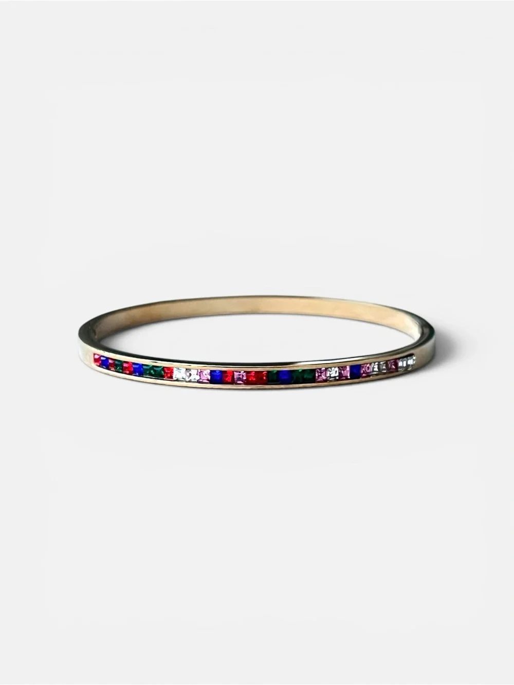 🔥5/$50🔥 Gold Tone Multicolor Crystal Thin Bangle Bracelet